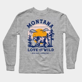 Big Sky Country, Montana. Cool Retro Travel Art With A Grizzly Bear Long Sleeve T-Shirt